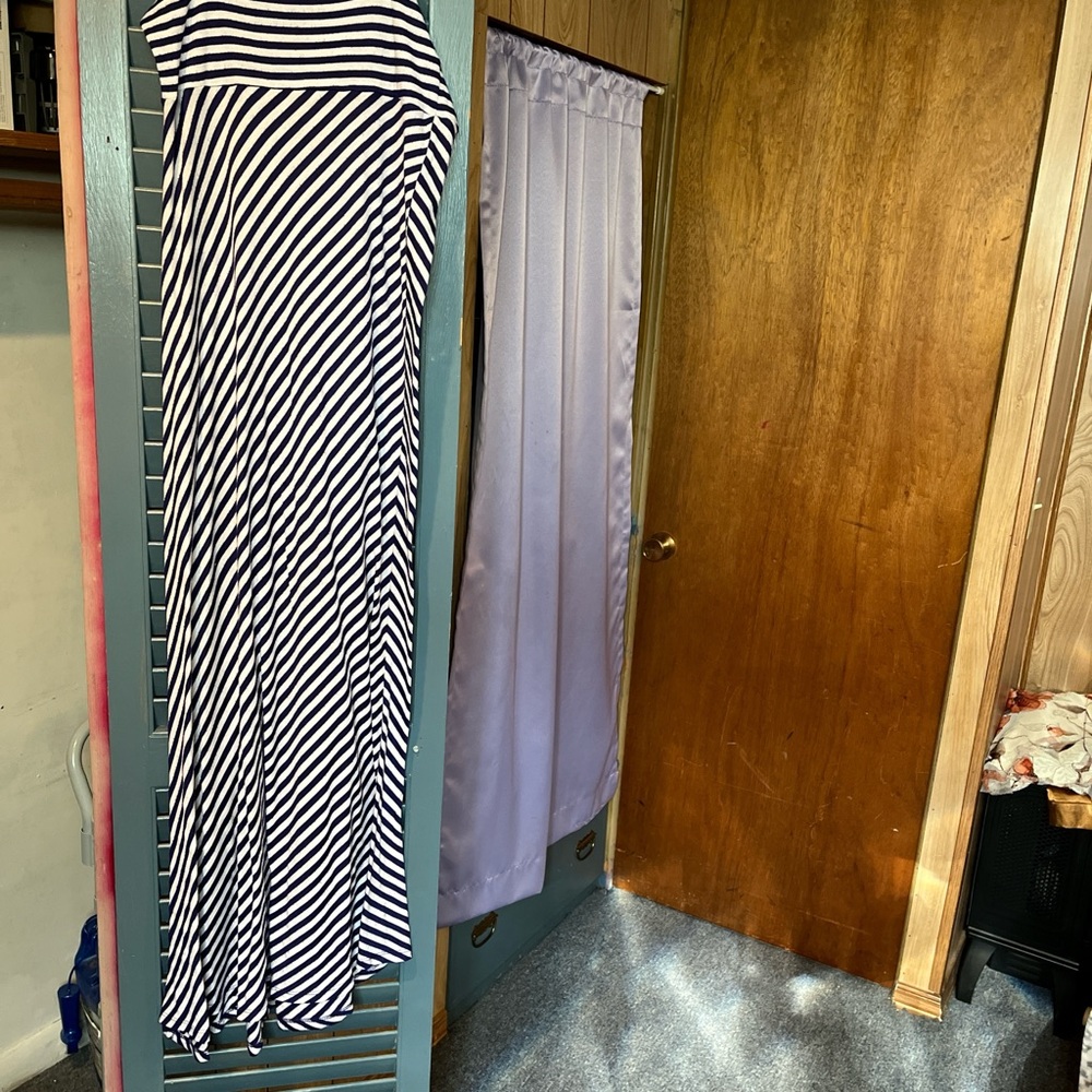 Blue and White Striped Maxi Dress